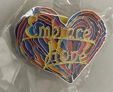 Embrace Hope Penzeys Rainbow Enamel Heart Shaped Hat Pin Brooch NEW nos