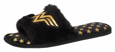 DC COMICS Womens Wonder Woman Slippers Faux Fur Open Toe Slipper Mules Sliders House Shoes