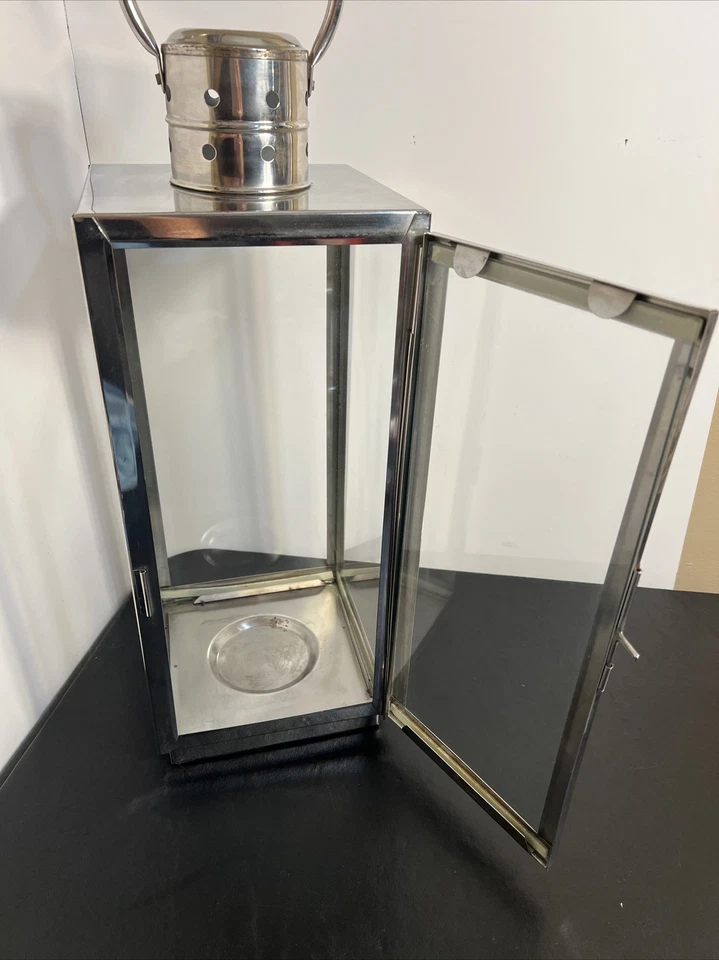 "Candelabro Hurricane Lantern vidrio pulido tono plata 19""" Foto 3 de 4