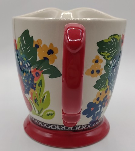 Pioneer Woman 4 Cup Measuring Pitcher DAZZLING DAHLIA flowers red handled spout - Picture 4 of 9