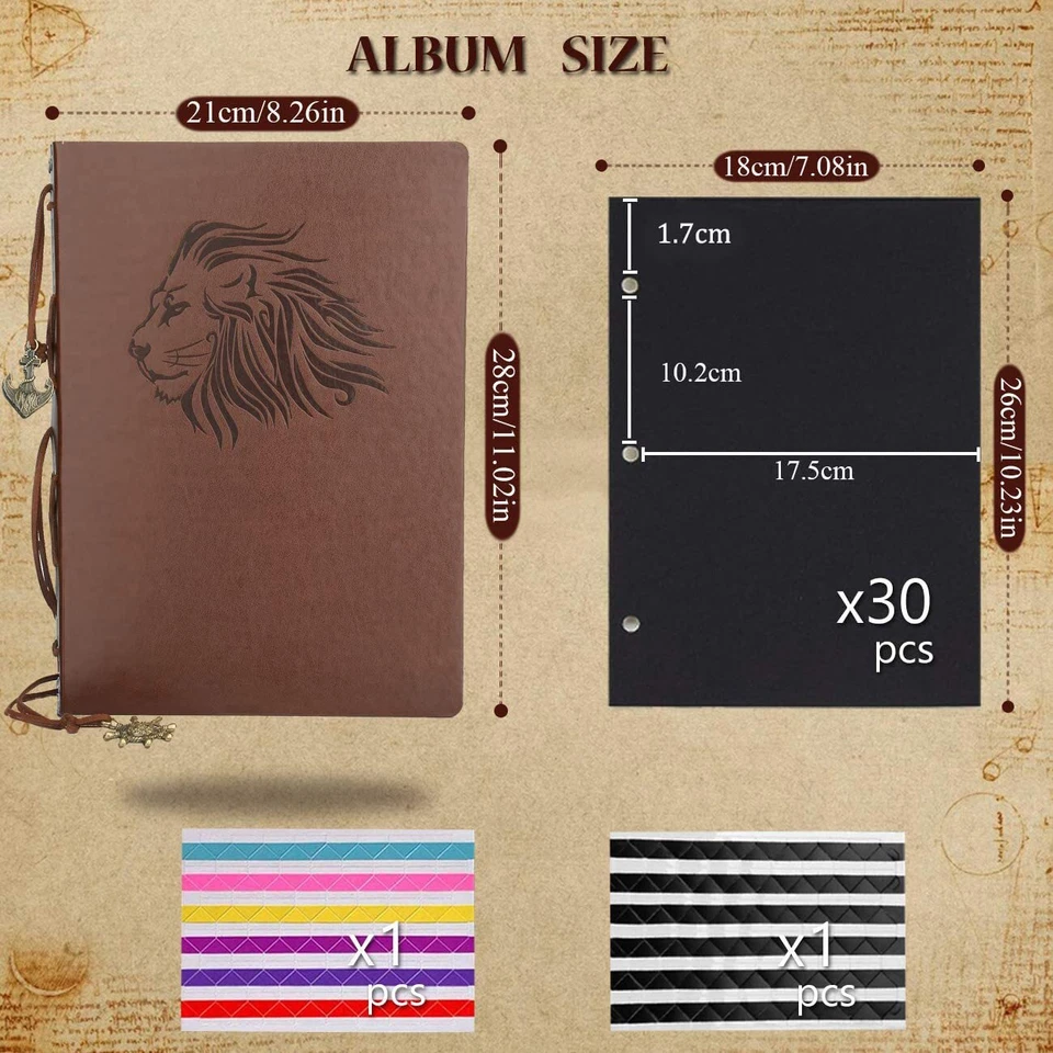 Scrapbook Album Photo Album 11 x 8.3 inches 60 Pages Refillable Leather Scrap... Foto 2 de 4