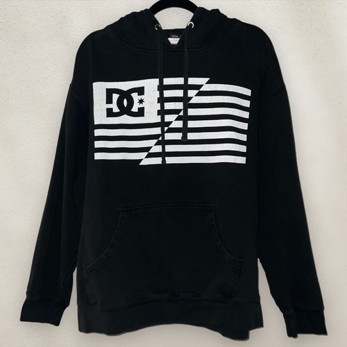 DC Shoes Y2k Skate Hoodie Black Pullover American Flag Graphic Size Large/XL