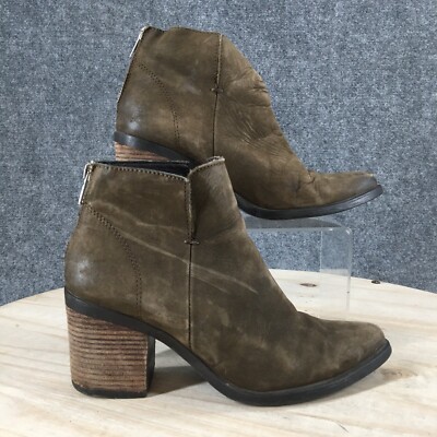 Steve Madden Boots Womens 7 M Pawel Ankle Booties Heels Side Zip Green Leather