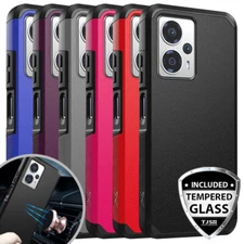 For AT&T Motivate Pro 5G Phone Case Dual Layer Hard Hybrid Cover +Tempered Glass