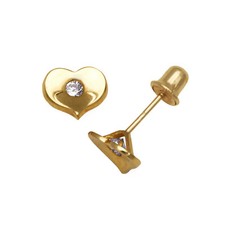 14K Yellow Gold Zircon Heart Stud Screwback Earrings