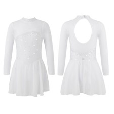 Girls Figure Ice Skating Dress Shiny Rhinestone Mesh Ballet Leotard Dancewear