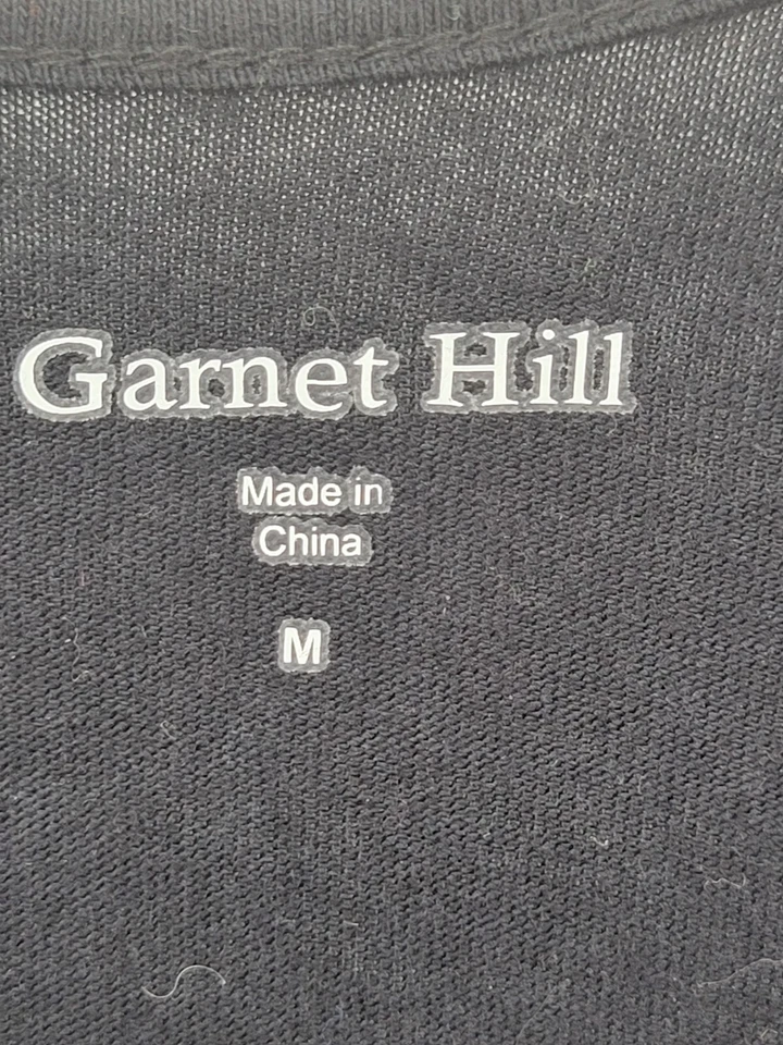 石榴石山上衣女式中号黑色亮片混合媒体短袖 V 领 — 第 3/4 张图片