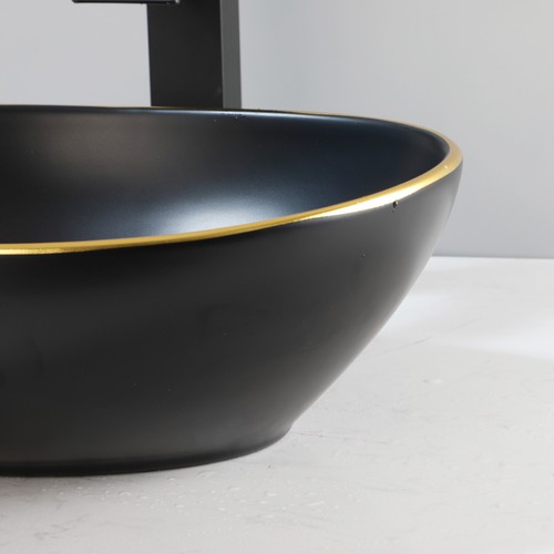 Black Ceramic Oval Basin Bowl Lavatory Vessel Sink Tap Mixer Faucet Pop Drain - Picture 8 of 13