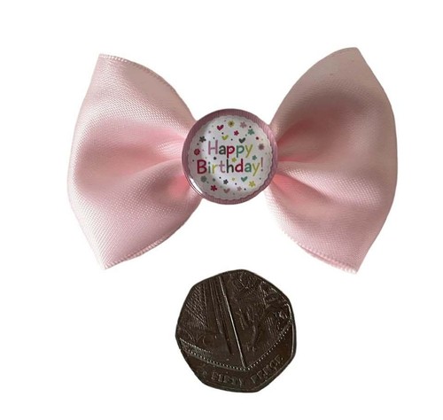 Pink Satin Happy Birthday Hair Bow Alligator Clip UK Seller ๐ฌ๐ง - Picture 2 of 3