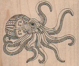 Steampunk Octopus 2 3/4 x 2 1/4'' Rubber Stamp, Ocean, Nautical, Octopus Stamp