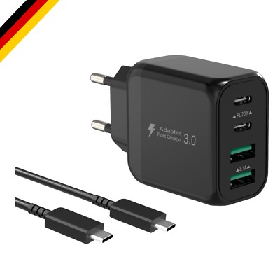40W USB C Ladegerät, Schnellladegerät mit 2M 3A Type-C Kable 4 Port PD3.0 QC3...