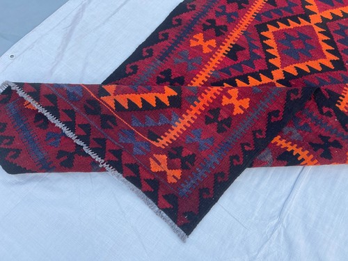 3x7 ft Red Handmade Tribal Afghan Geometric Vintage Veg Dyes Hallway Office Rug - Picture 10 of 12