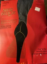 Vintage Rare Intrigue Ultra Sheer Control Top Pantyhose Sz Queen Plus Jet Black
