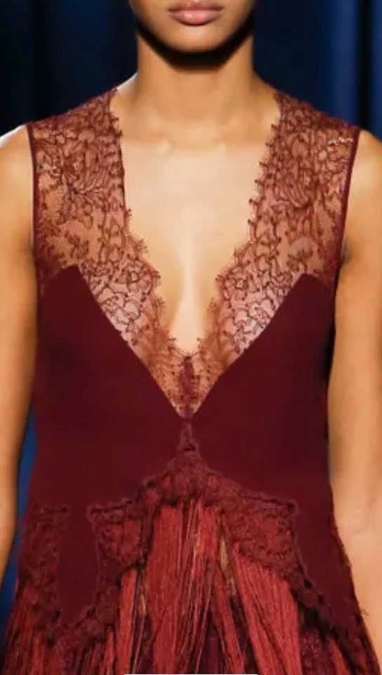 Vestido Givenchy Nuevo con Etiquetas Otoño 2018 Borgoña Encaje Flecos Plisado Sin Mangas Vestido Foto 2 de 4