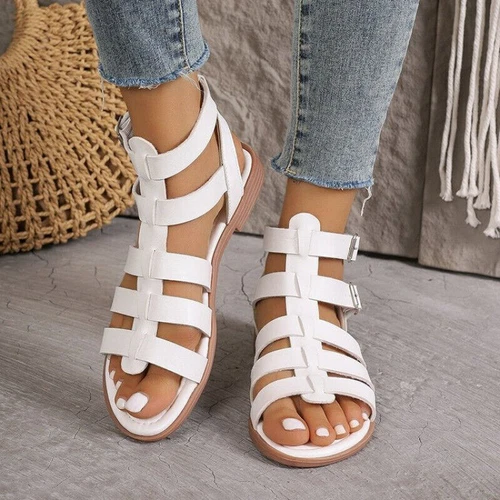 Women Casual Sandals Flats Heels Gladiator Holiday Zip Buckle Roman Walks Shoes - Picture 8 of 16
