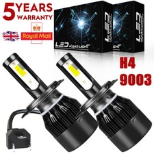 2Pcs H4 LED Headlight Bulbs Conversion Kit Hi-Lo Beam 6000K 11000LM Super White