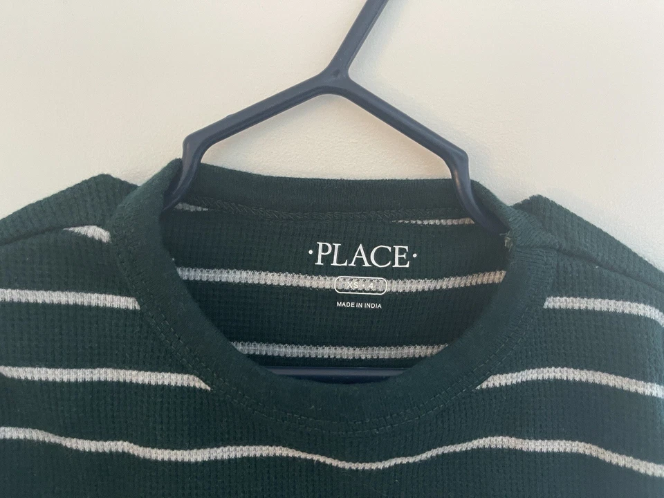 Camisa TCP infantil masculina malha waffle listrada térmica elástica manga longa verde XS 4 - Imagem 2 de 3