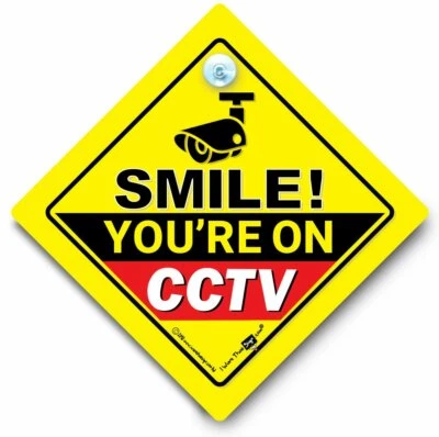IWANTTHATSIGN.COM Smile You're On CCTV Car Sign, Camera Car Sign, Car Security Sign, Dash Cam Sign