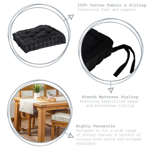 6x Garden Chair Seat Cushions 40cm x 40cm Indoor Outdoor Dining Pads Black - Picture 2 of 7