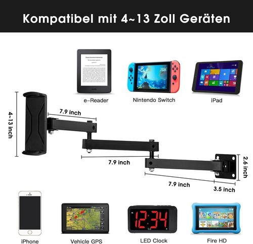 Support Mural Tripartite pour Tablette 4-13 Pouces, Rotatif 360°,Rétractable 10-68... - Photo 3/9