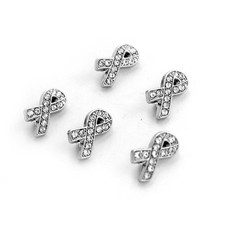 20 Silver Tone Alloy Rhinestone Ribbon Breast Cancer Awareness