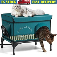 Heated Cat House Insulated Waterproof Elevated Safe Shelter W/ Escape Door New