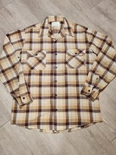 Vintage Sears Brown Plaid Button-Down Shirt Made in USA Size Large 70's 80's