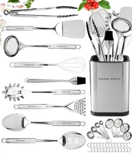 Home Hero 32-Piece Stainless Steel Kitchen Utensil Set - Heat-Resistant Nonst...