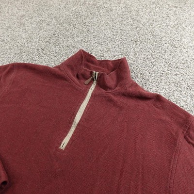 VTG LL Bean Sweater Mens L Red 1/4 Zip Mock Neck Knit Pullover Outdoor Hiking