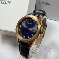 CITIZEN Eco-Drive EW2583-05L Watch Navy Dial Diamond Markers Gold Octagonal Case