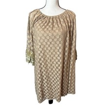 Lady Noiz Tan Floral Lace Bell Sleeve Shift Dress J381 Womens 2XL NWT