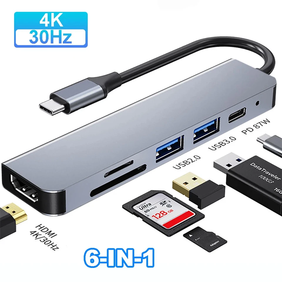 HUB USB C HUB to HDMI-compatible PD USB Adapter SD For Macbook Air Pro Converter - Image 2 of 4