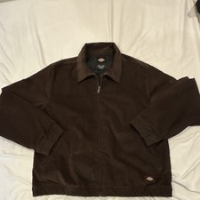 Dickies Men  s Brown Lined Zip Jacket Workwear Point Collar Solid Size XL