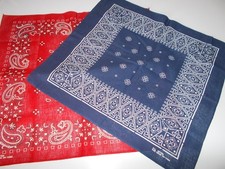 Lot of 2- VTG. Blue  Red Paisley Bandanas 100 Cotton 21" X 21" Color Fast