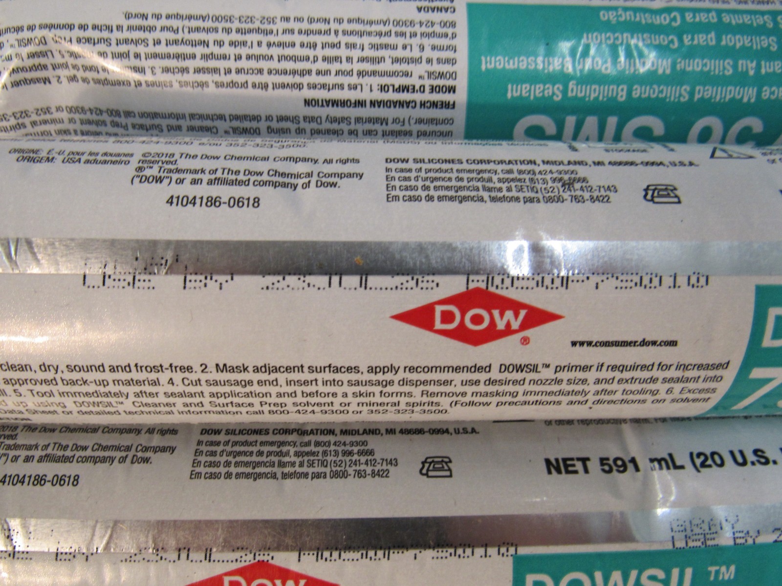 Lot of 11 Dowsil 756 SMS Sealant Grey Sausage Tube Roll Silicone Sealant