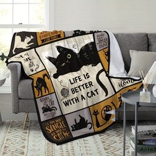 Whimsical Cat Print Flannel Throw Blanket   Cozy  Cute Cat Lover Gift blanket