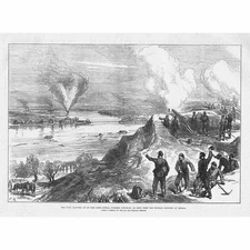 RUSSO TURKISH WAR Blowing Up of Turkish Gun Boat Lufti Djelil Antique Print 1877