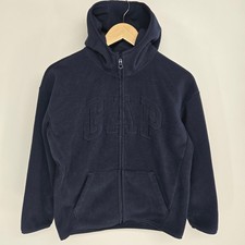 GAP Kids Hoodie Unisex Large 10-11 Navy Blue Fleece Full Zip Logo Sweatshirt