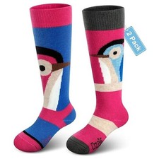 Merino Wool Ski Socks Kids 2 Pairs, Winter Warm Knee Small 2pairs-blue/Pink