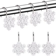 12 Pcs Snowflake Shower Curtain Hooks, Christmas Winter Bathroom Decor, White Re