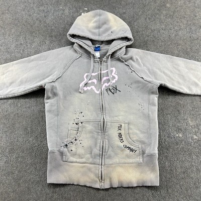 VINTAGE Fox Racing Hoodie Womens L Grey Full Zip Sweatshirt Sun