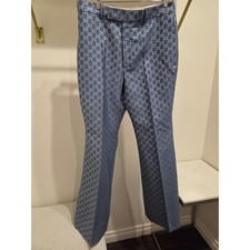 Gucci GG Lamé Wool Silk Flare Trousers, Size 46