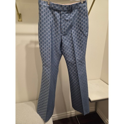 Gucci GG Lamé Wool Silk Flare Trousers, Size 46
