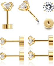 Stud Earrings Set, Flat Back Earrings for Women 14K Gold Hypoallergenic Cartilag