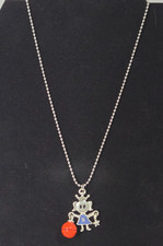Charm Necklace Princess Girl w/ Basketball  Star Metal Enamel Sparkle 16''