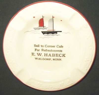 E.W. Habeck Corner Cafe Waldorf Minnesota Ashtray New Yorker by Salem Ceramic