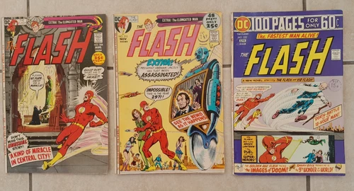Three Vintage DC Comics: The Flash #208 (Aug 71), #210 (Nov 71), #232 (Apr 75)