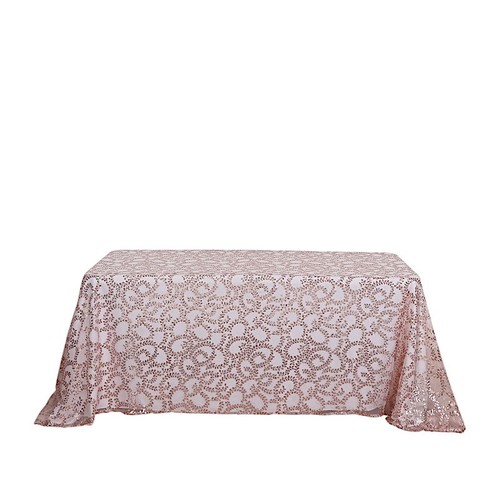 90x156" ROSE GOLD Sheer Tulle Rectangular TABLECLOTH Embroidered Sequins Party - Picture 4 of 8