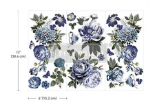 Redesign With Prima INDIGO PETALS Mini Decor Transfer, Blue Flowers, Butterflies