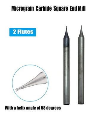 2PCS 58°/60° 2Flutes Carbide End Mills Cu/Al/SS Engraving